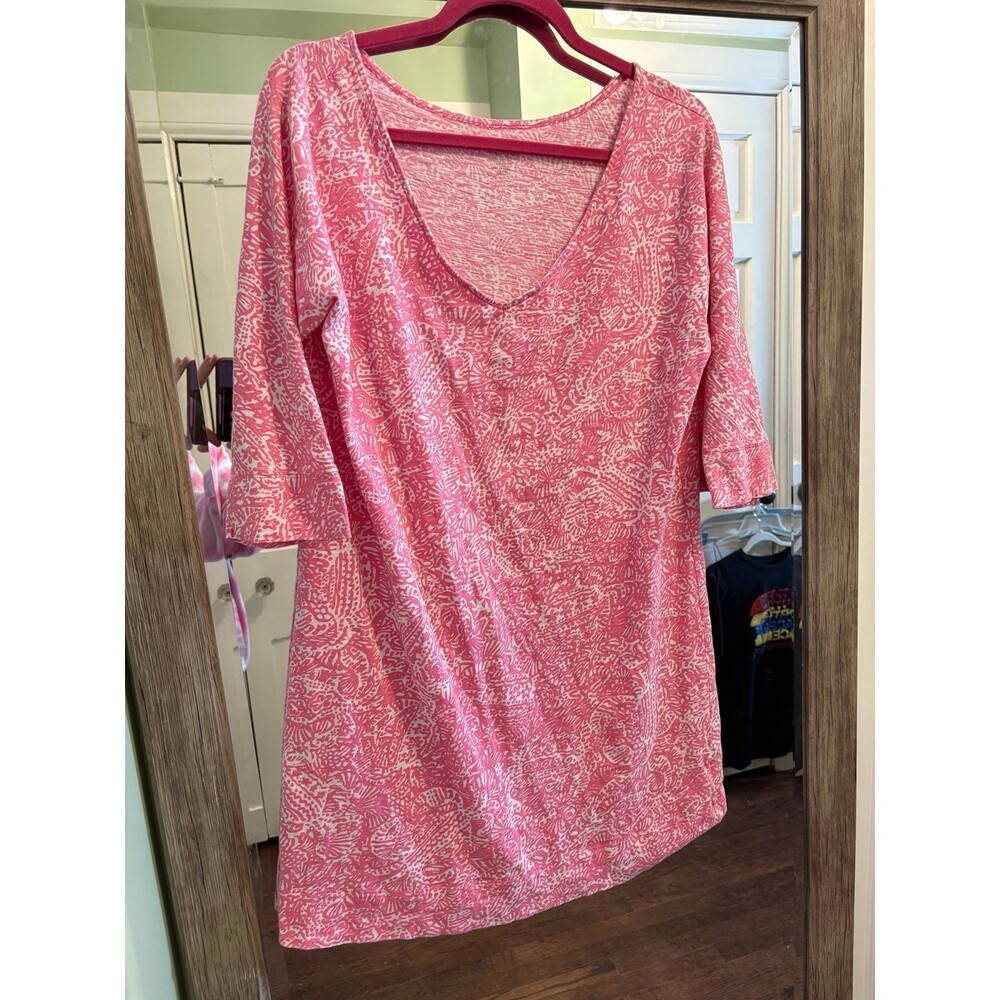 Lilly Pulitzer size L large pink and white Eliza t shirt dress